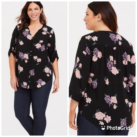 torrid Tops - Torrid Harper Challis Button-Front 3/4 Sleeve floral Blouse plus size 2X